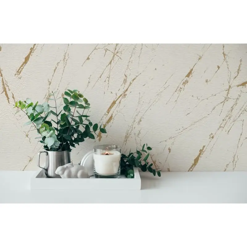 Marmoroptik-Tapete Creme Gold - Vliestapete mit Glanz - Warmer Steinlook edel AS-Creation (KG-174565)