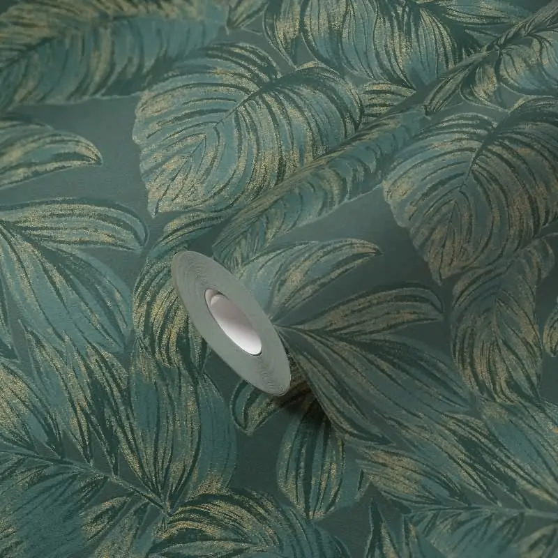 Dschungel-Tapete Petrol Grün - Vliestapete mit Blättermuster - Tropisch matt strukturiert AS-Creation (KG-174576)