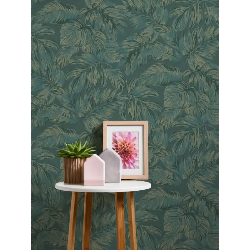 Dschungel-Tapete Petrol Grün - Vliestapete mit Blättermuster - Tropisch matt strukturiert AS-Creation (KG-174576)