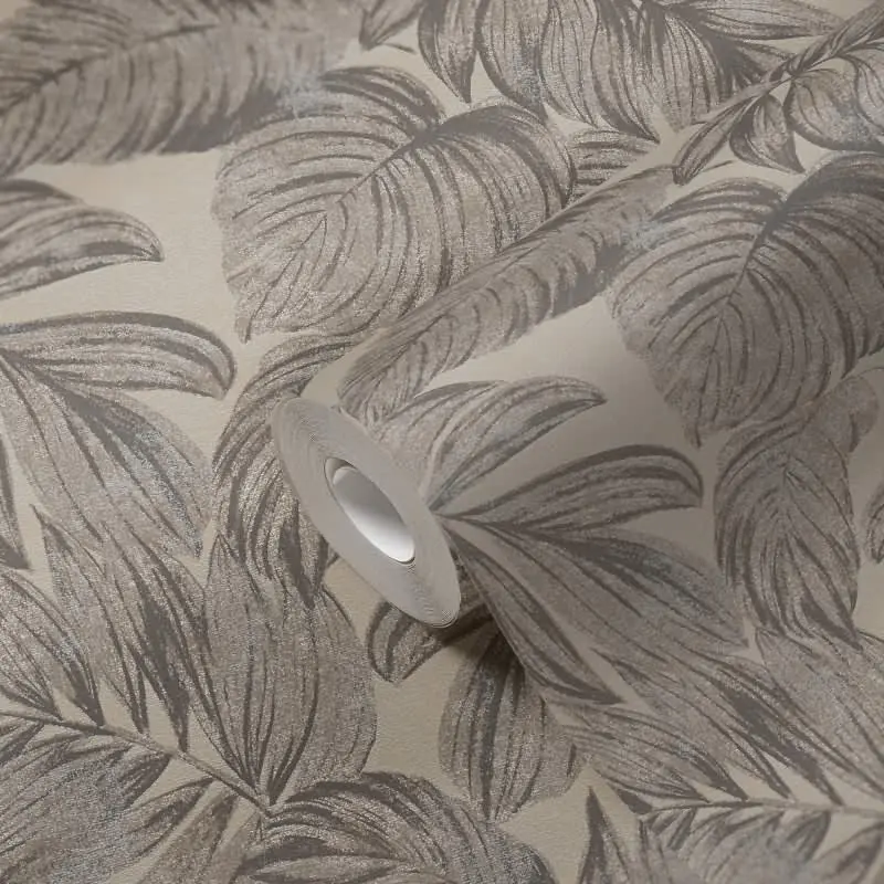 Dschungel-Tapete Beige Grau - Vliestapete mit Blättermotiv - Tropisches Design matt AS-Creation (KG-174577)