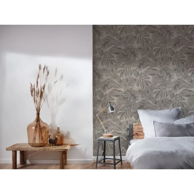 Dschungel-Tapete Beige Grau - Vliestapete mit Blättermotiv - Tropisches Design matt AS-Creation (KG-174577)