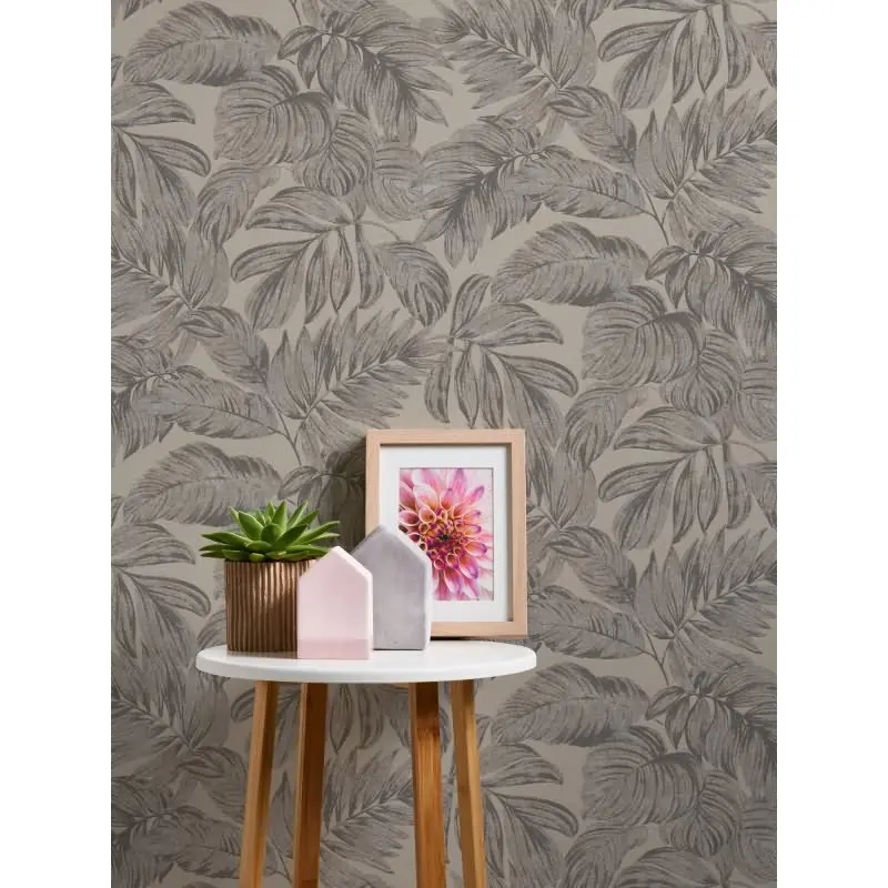 Dschungel-Tapete Beige Grau - Vliestapete mit Blättermotiv - Tropisches Design matt AS-Creation (KG-174577)