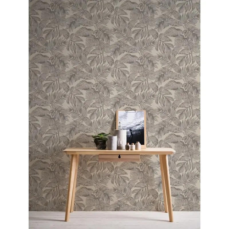 Dschungel-Tapete Beige Grau - Vliestapete mit Blättermotiv - Tropisches Design matt AS-Creation (KG-174577)