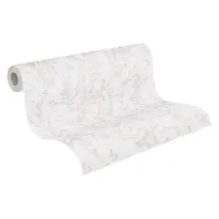 Florale Tapete Wei&szlig; Gold - Vliestapete mit zartem...