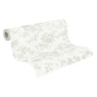 Blumentapete Wei&szlig; Hellgrau - Vliestapete mit feinem...