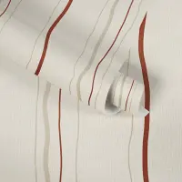 Streifentapete Beige Rot - Vliestapete mit Wellenlinien -...