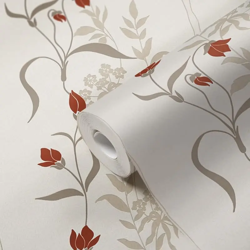 Florale Tapete Beige Rot - Vliestapete mit Blumenranken - Elegant & verspielt AS-Creation (KG-174618)
