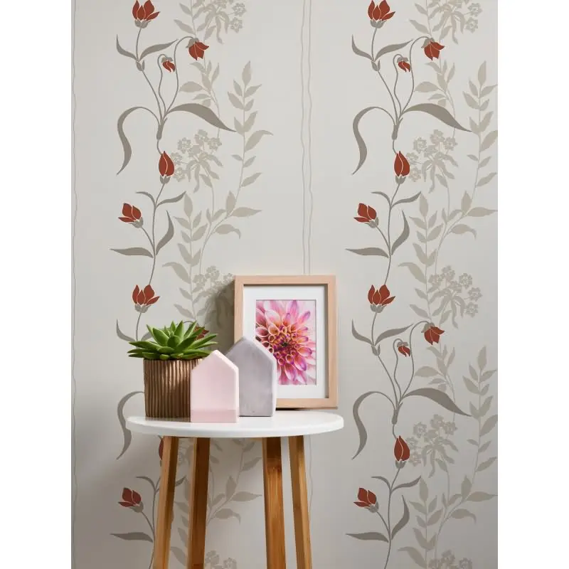 Florale Tapete Beige Rot - Vliestapete mit Blumenranken - Elegant & verspielt AS-Creation (KG-174618)