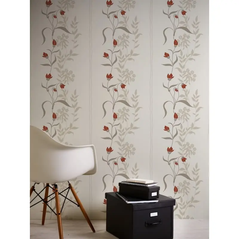 Florale Tapete Beige Rot - Vliestapete mit Blumenranken - Elegant & verspielt AS-Creation (KG-174618)
