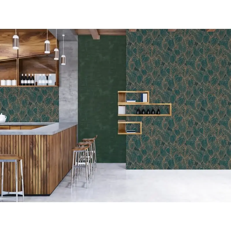 Blätter-Tapete Dunkelgrün Gold - Vliestapete mit Blattmuster - Mustertapete elegant livingwalls (KG-174627)