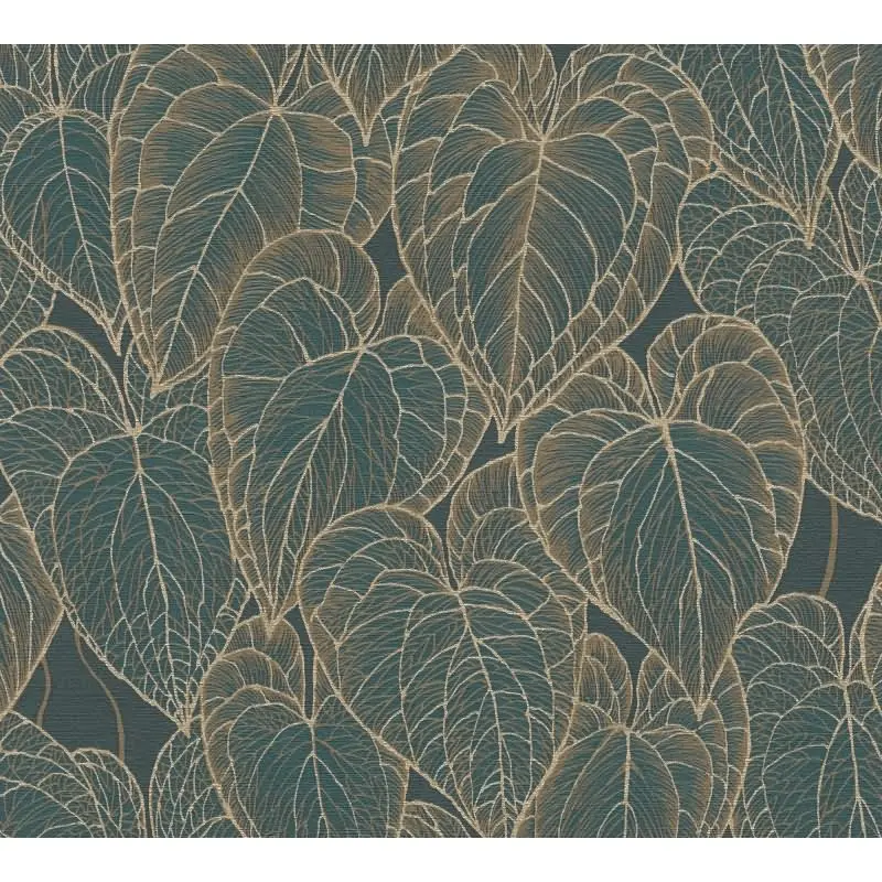 Blätter-Tapete Dunkelgrün Gold - Vliestapete mit Blattmuster - Mustertapete elegant livingwalls (KG-174627)
