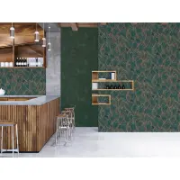 Bl&auml;tter-Tapete Dunkelgr&uuml;n Gold - Vliestapete...