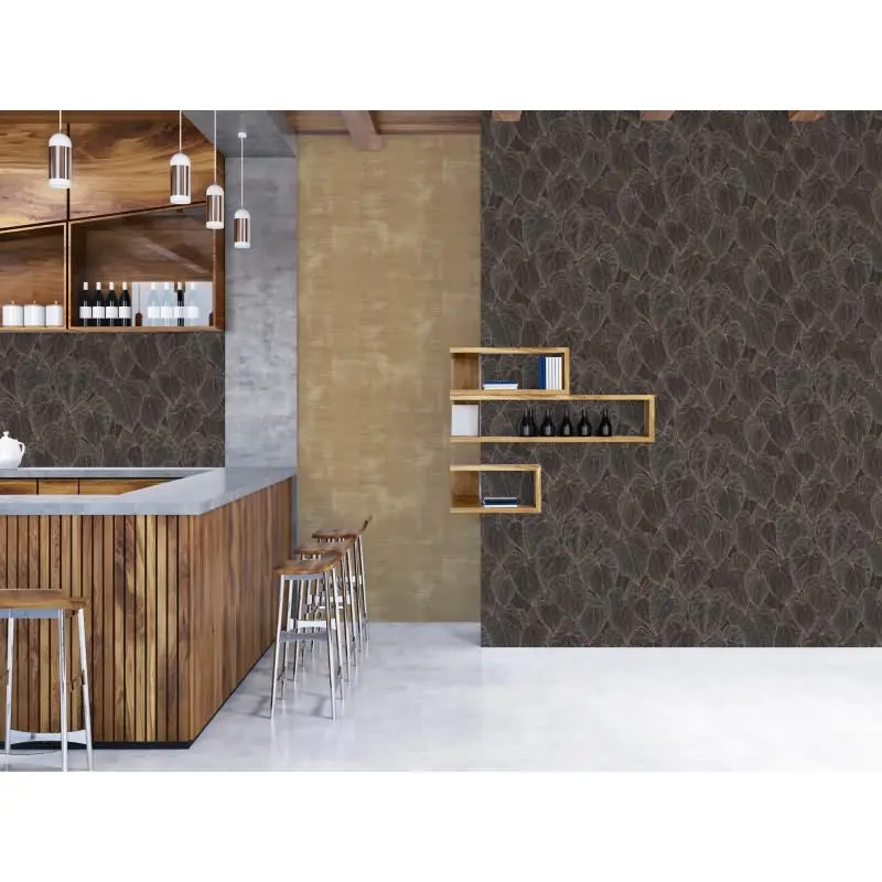 Blätter-Tapete Dunkelbraun Kupfer - Vliestapete mit Blattmuster - Mustertapete elegant livingwalls (KG-174628)