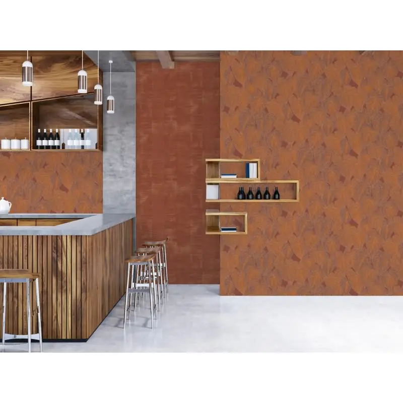 Blätter-Tapete Terracotta Kupfer - Vliestapete mit Blattmuster - Mustertapete modern livingwalls (KG-174630)