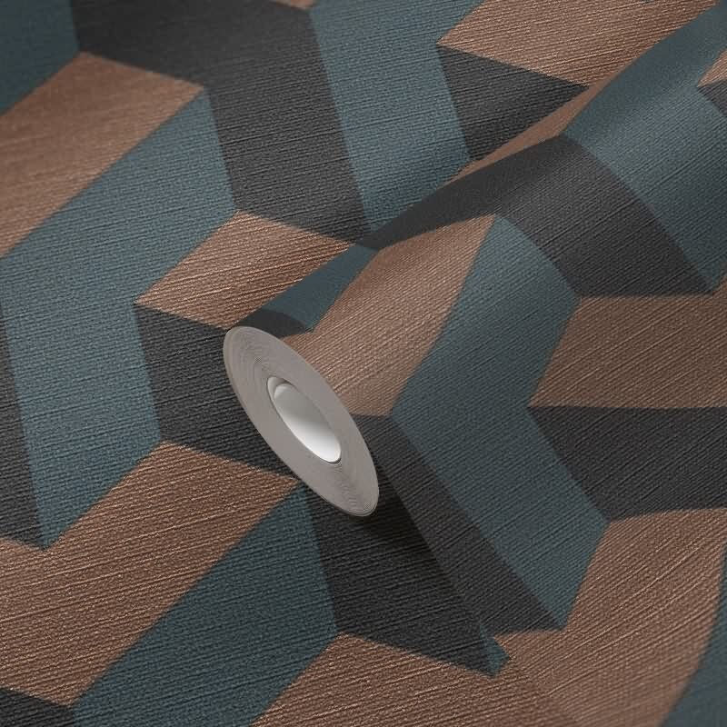 3D-Tapete Würfeloptik Petrol Kupfer - Vliestapete geometrisch modern - Mustertapete livingwalls (KG-174638)