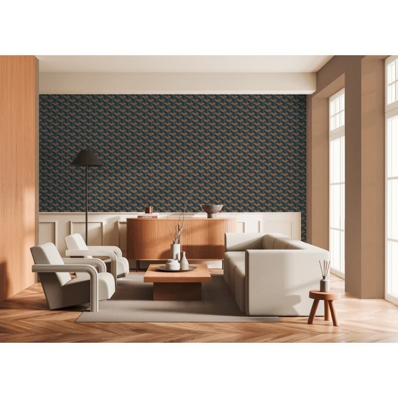 3D-Tapete Würfeloptik Petrol Kupfer - Vliestapete geometrisch modern - Mustertapete livingwalls (KG-174638)