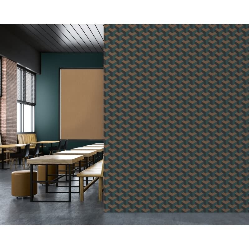 3D-Tapete Würfeloptik Petrol Kupfer - Vliestapete geometrisch modern - Mustertapete livingwalls (KG-174638)