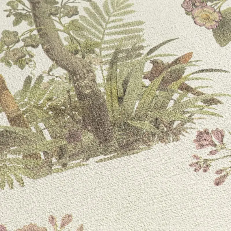 Blumen-Tapete mit Schmetterlinge Beige Grün Rosa - Vliestapete klassisch elegant AS-Creation (KG-174678)