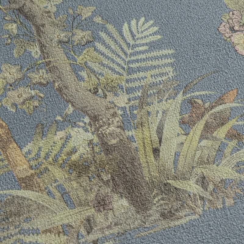 Blumen-Tapete mit Schmetterlinge Blau Bunt - Vliestapete klassisch strukturiert AS-Creation (KG-174679)