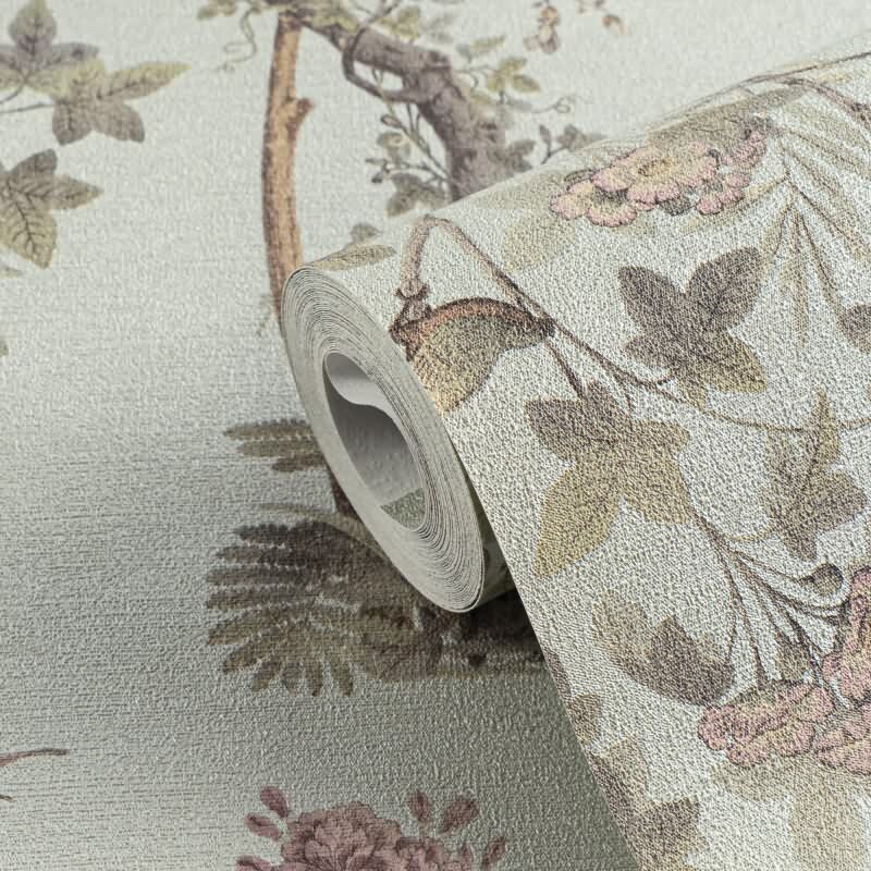 Blumen-Tapete mit Schmetterlinge Mintgrün Bunt - Vliestapete klassisch strukturiert AS-Creation (KG-174680)