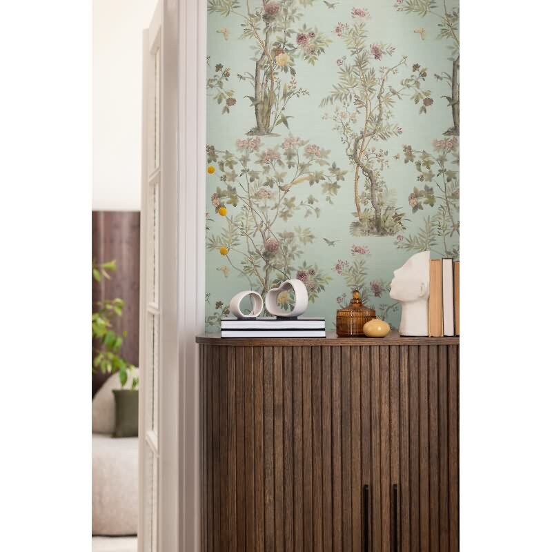 Blumen-Tapete mit Schmetterlinge Mintgrün Bunt - Vliestapete klassisch strukturiert AS-Creation (KG-174680)