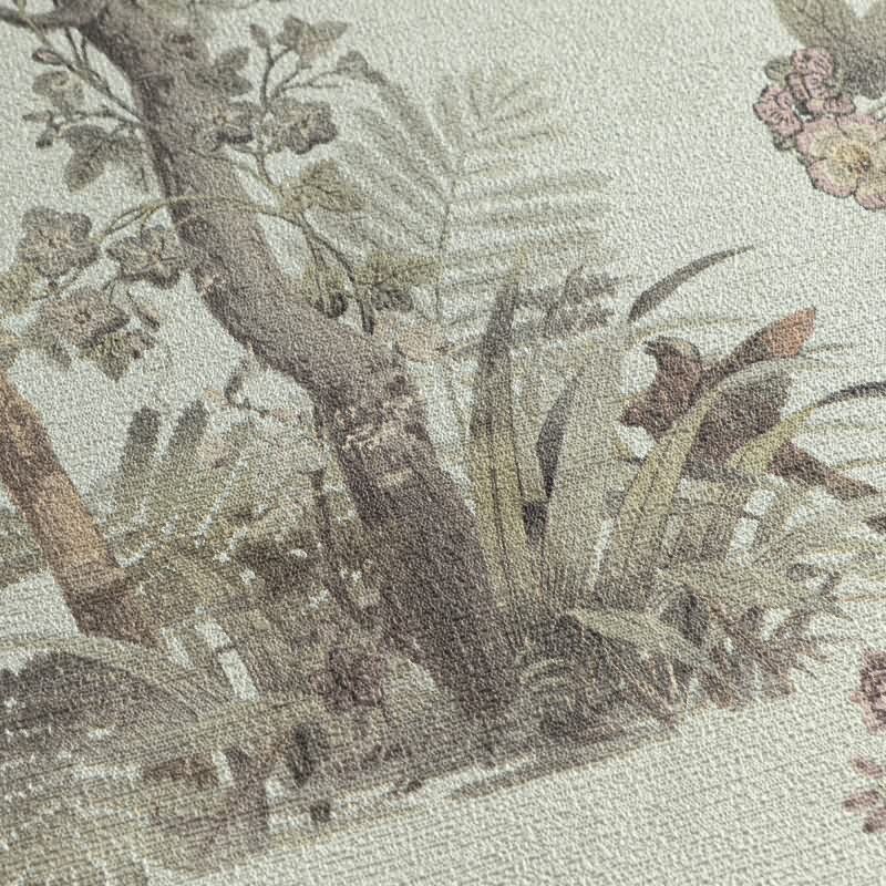 Blumen-Tapete mit Schmetterlinge Mintgrün Bunt - Vliestapete klassisch strukturiert AS-Creation (KG-174680)