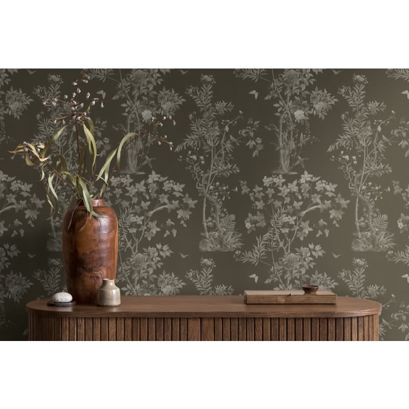 Blumen-Tapete mit Schmetterlinge Schwarz Grau - Vliestapete elegant strukturiert AS-Creation (KG-174681)