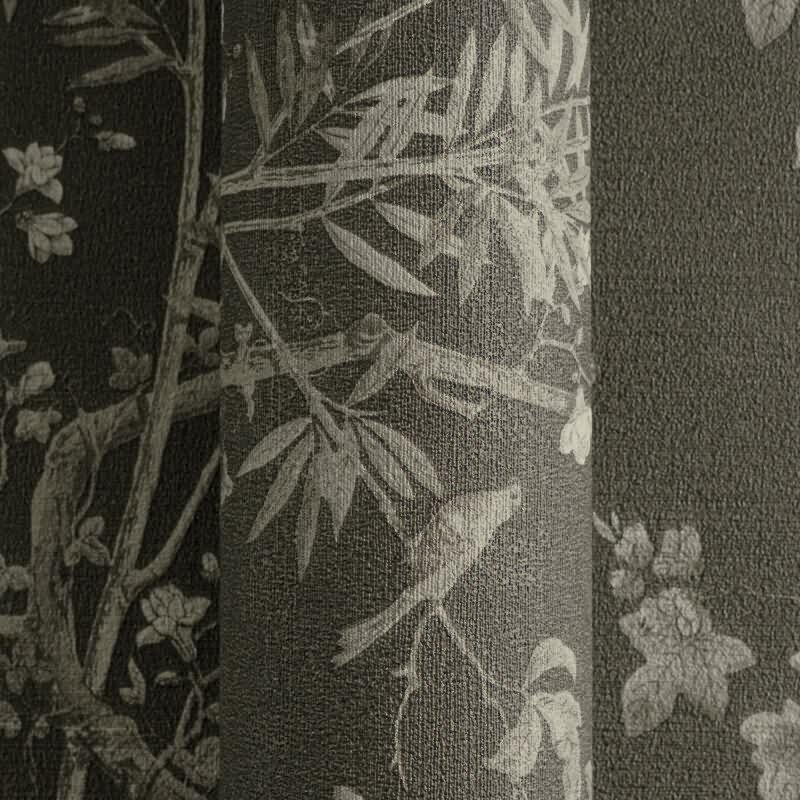 Blumen-Tapete mit Schmetterlinge Schwarz Grau - Vliestapete elegant strukturiert AS-Creation (KG-174681)