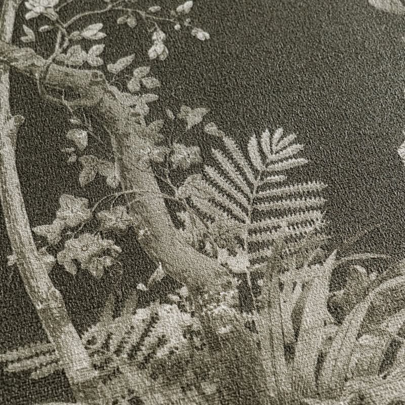 Blumen-Tapete mit Schmetterlinge Schwarz Grau - Vliestapete elegant strukturiert AS-Creation (KG-174681)