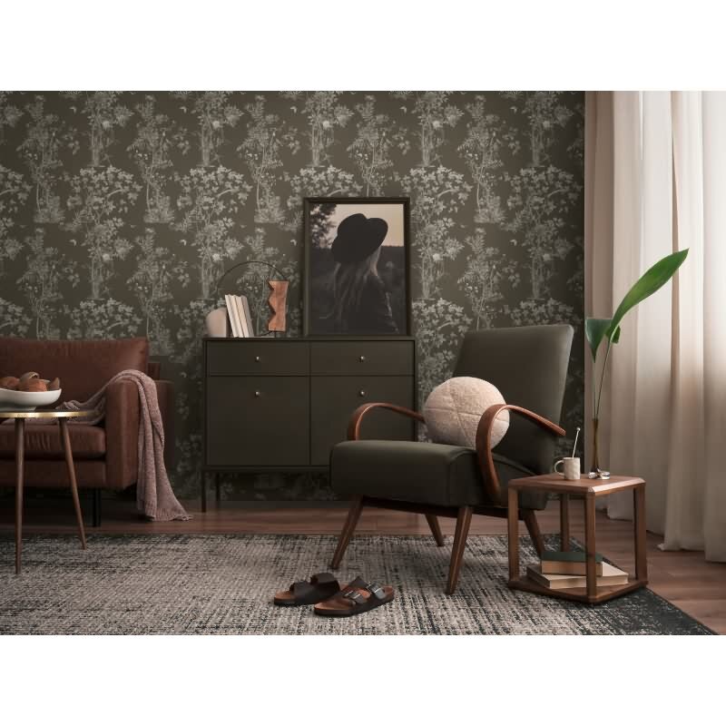 Blumen-Tapete mit Schmetterlinge Schwarz Grau - Vliestapete elegant strukturiert AS-Creation (KG-174681)