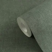 Tapete in Leinenstruktur Dunkelgr&uuml;n - Schlichte...