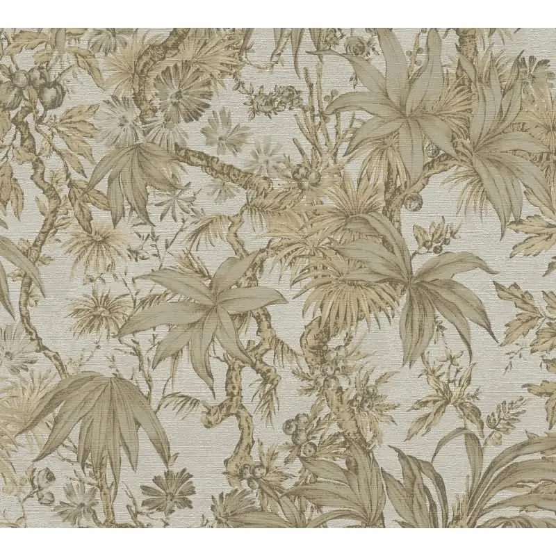 Tapete in Dschungeloptik Beige Braun - Vliestapete florales Motiv klassisch AS-Creation (KG-174704)