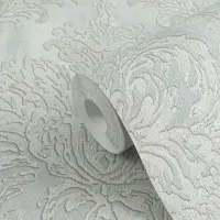 Tapete mit Barockmuster Hellblau Silber - Gl&auml;nzende...