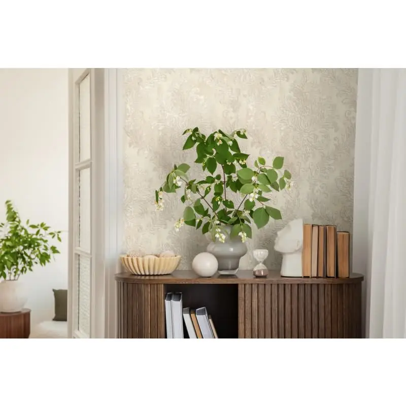 Tapete mit Barockmuster Beige Creme - Edle Damast-Tapete elegant strukturiert - Vliestapete AS-Creation (KG-174713)