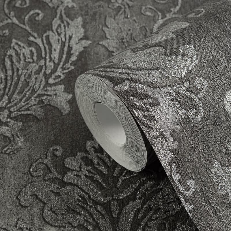 Tapete mit Barockmuster Schwarz Silber - Edle Damast-Optik modern glänzend - Vliestapete AS-Creation (KG-174714)