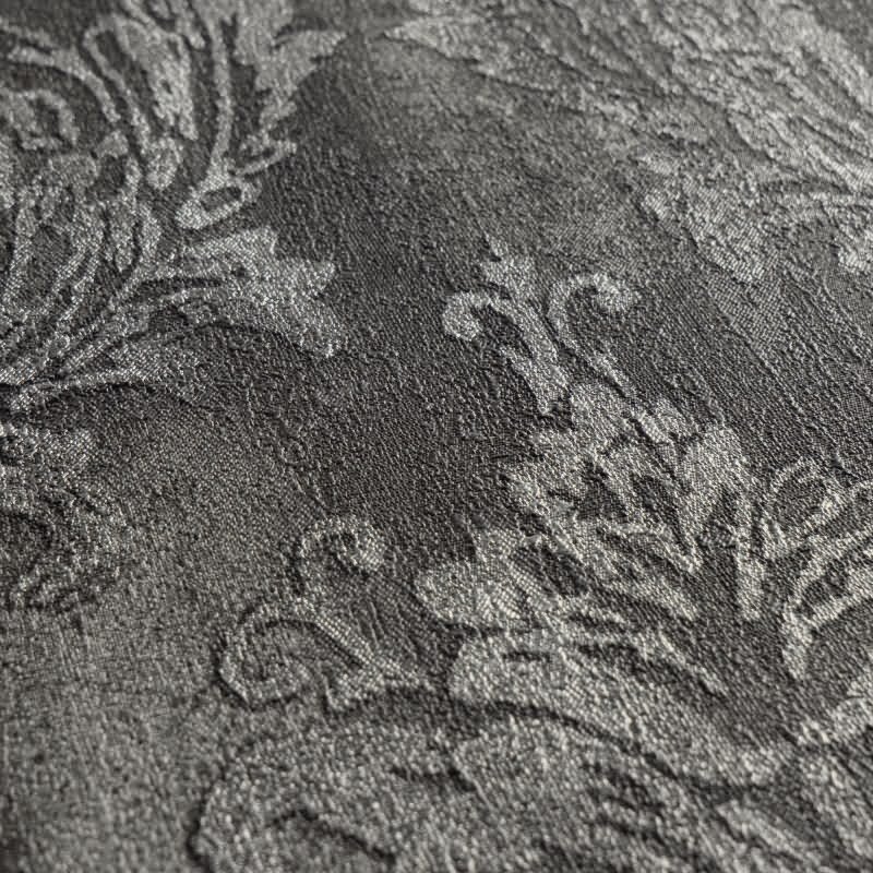 Tapete mit Barockmuster Schwarz Silber - Edle Damast-Optik modern glänzend - Vliestapete AS-Creation (KG-174714)