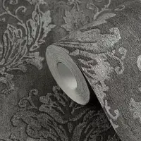 Tapete mit Barockmuster Schwarz Silber - Edle...