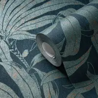 Dschungel-Tapete Dunkelblau Moosgr&uuml;n - Vliestapete...