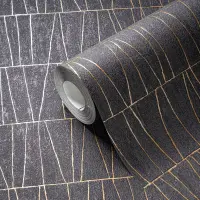 3D-Tapete in Kacheloptik Schwarz Gold - Geometrische...