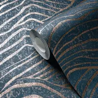 3D-Tapete Wellen Dunkelblau Gold - Strukturierte...