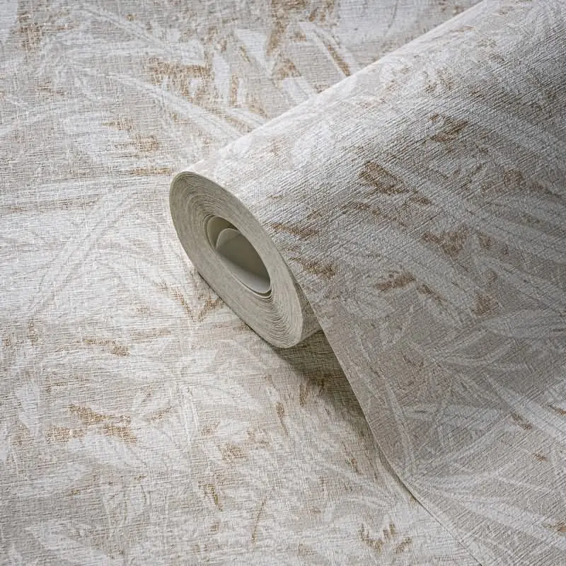 Tapete in Dschungeloptik Beige Gold - Vliestapete mit Palmenstruktur matt livingwalls (KG-174762)