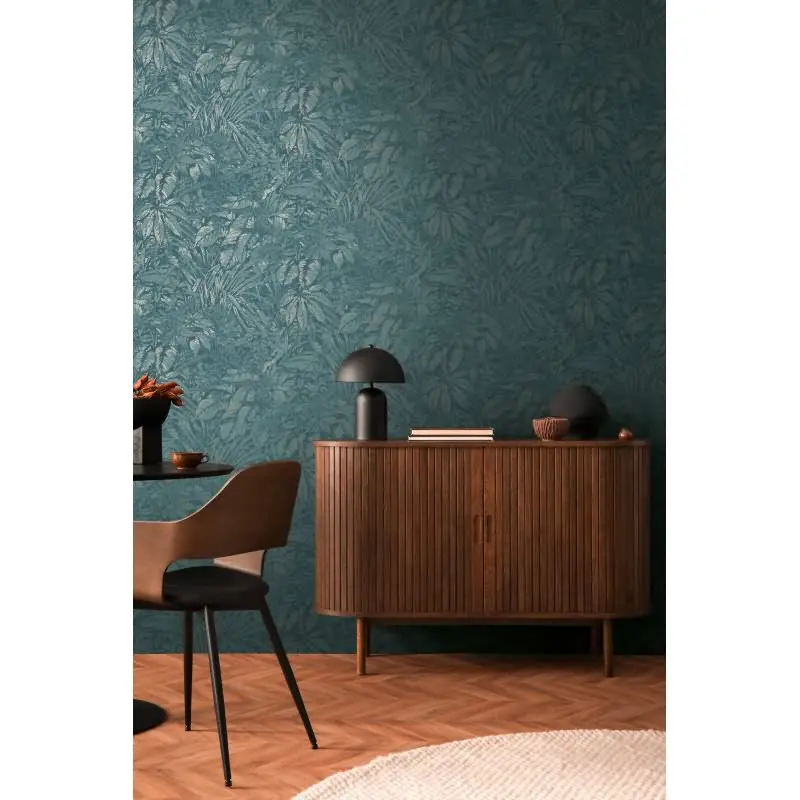 Dschungel-Tapete Dunkelblau Silber - Vlies Tapete mit Pflanzenmuster strukturiert livingwalls (KG-174764)