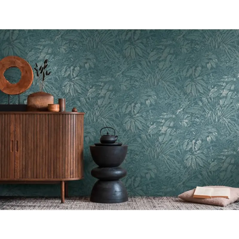 Dschungel-Tapete Dunkelblau Silber - Vlies Tapete mit Pflanzenmuster strukturiert livingwalls (KG-174764)
