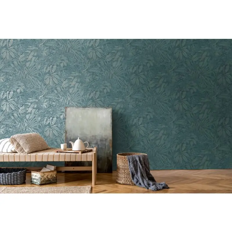 Dschungel-Tapete Dunkelblau Silber - Vlies Tapete mit Pflanzenmuster strukturiert livingwalls (KG-174764)