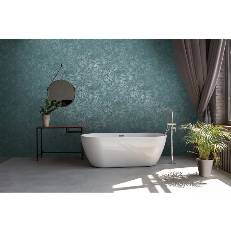 Dschungel-Tapete Dunkelblau Silber - Vlies Tapete mit Pflanzenmuster strukturiert livingwalls (KG-174764)