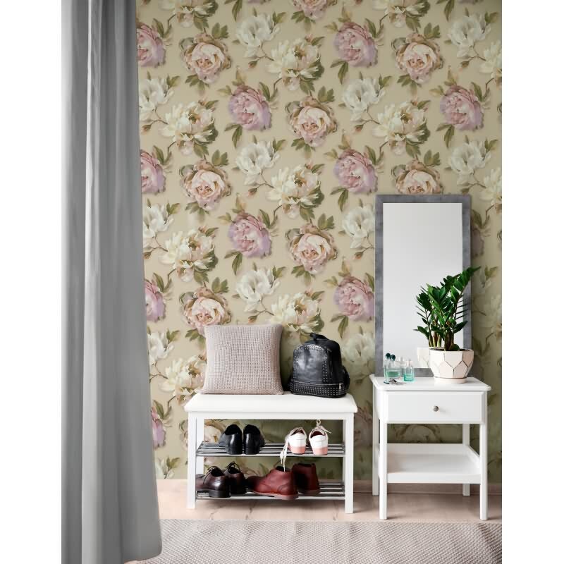 Florale Tapete Rosen Beige Rosé - Vliestapete romantisch - Mustertapete Vintage-Stil AS-Creation (KG-174803)