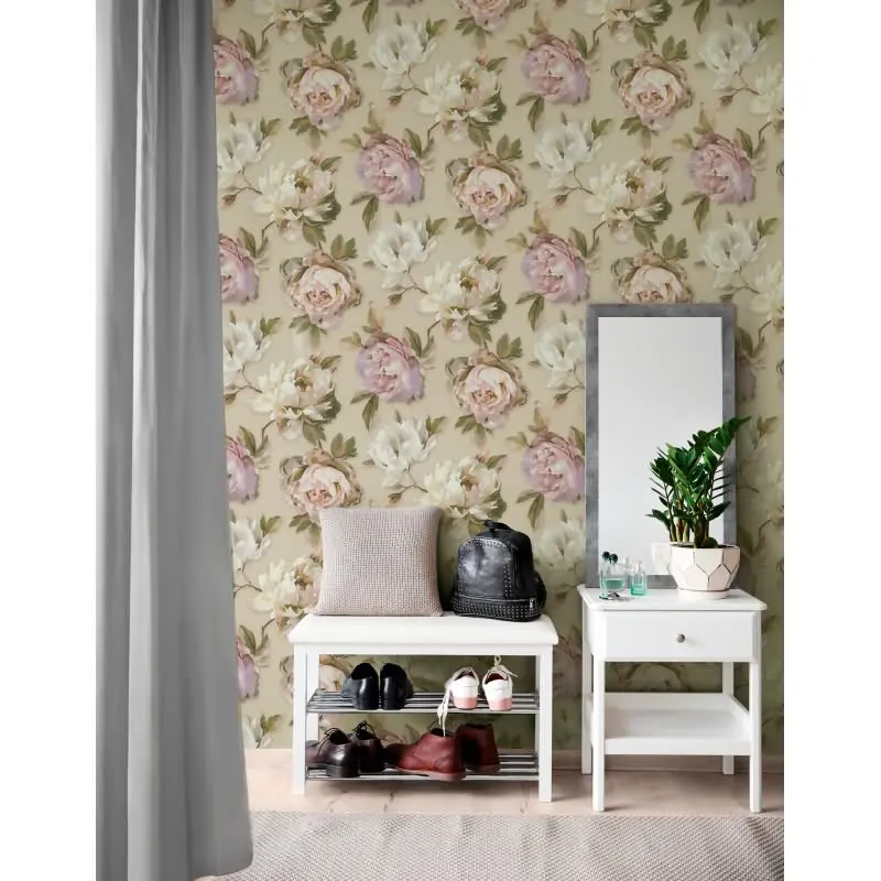 Florale Tapete Rosen Beige Rosé - Vliestapete romantisch - Mustertapete Vintage-Stil AS-Creation (KG-174803)