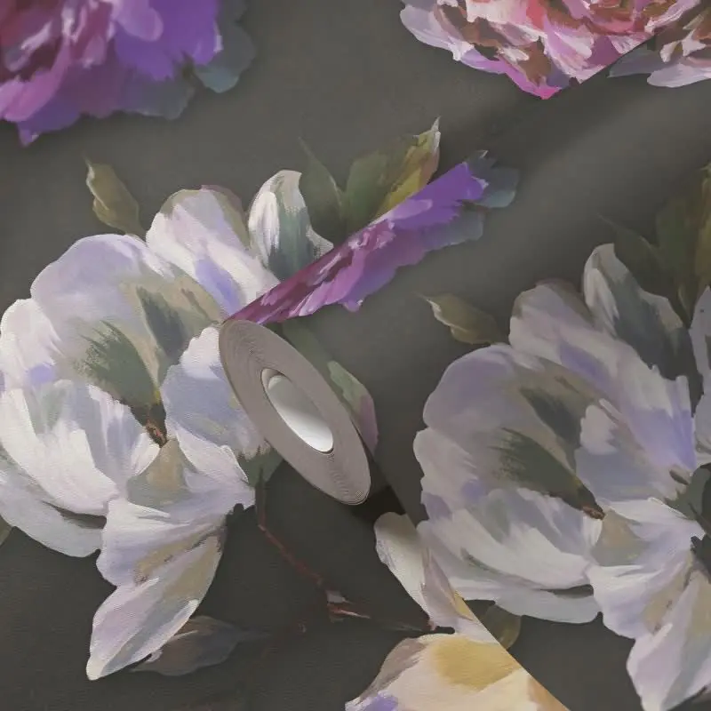 Florale Tapete Rosen Schwarz Lila - Vliestapete dunkel - Mustertapete elegant romantisch AS-Creation (KG-174804)