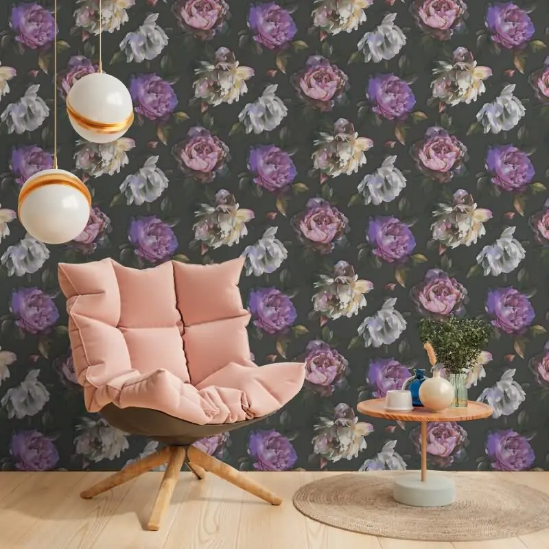 Florale Tapete Rosen Schwarz Lila - Vliestapete dunkel - Mustertapete elegant romantisch AS-Creation (KG-174804)