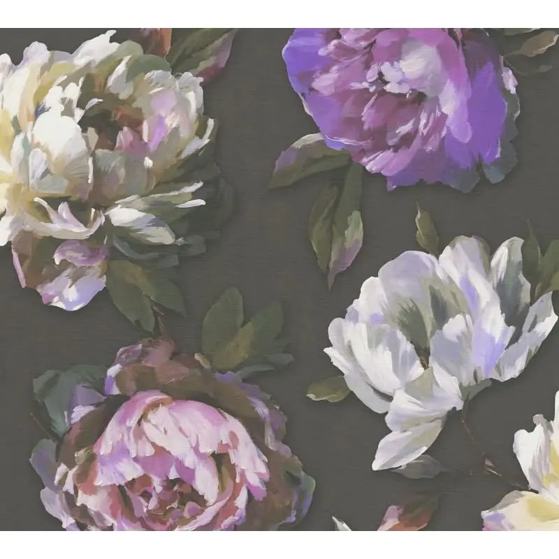 Florale Tapete Rosen Schwarz Lila - Vliestapete dunkel - Mustertapete elegant romantisch AS-Creation (KG-174804)